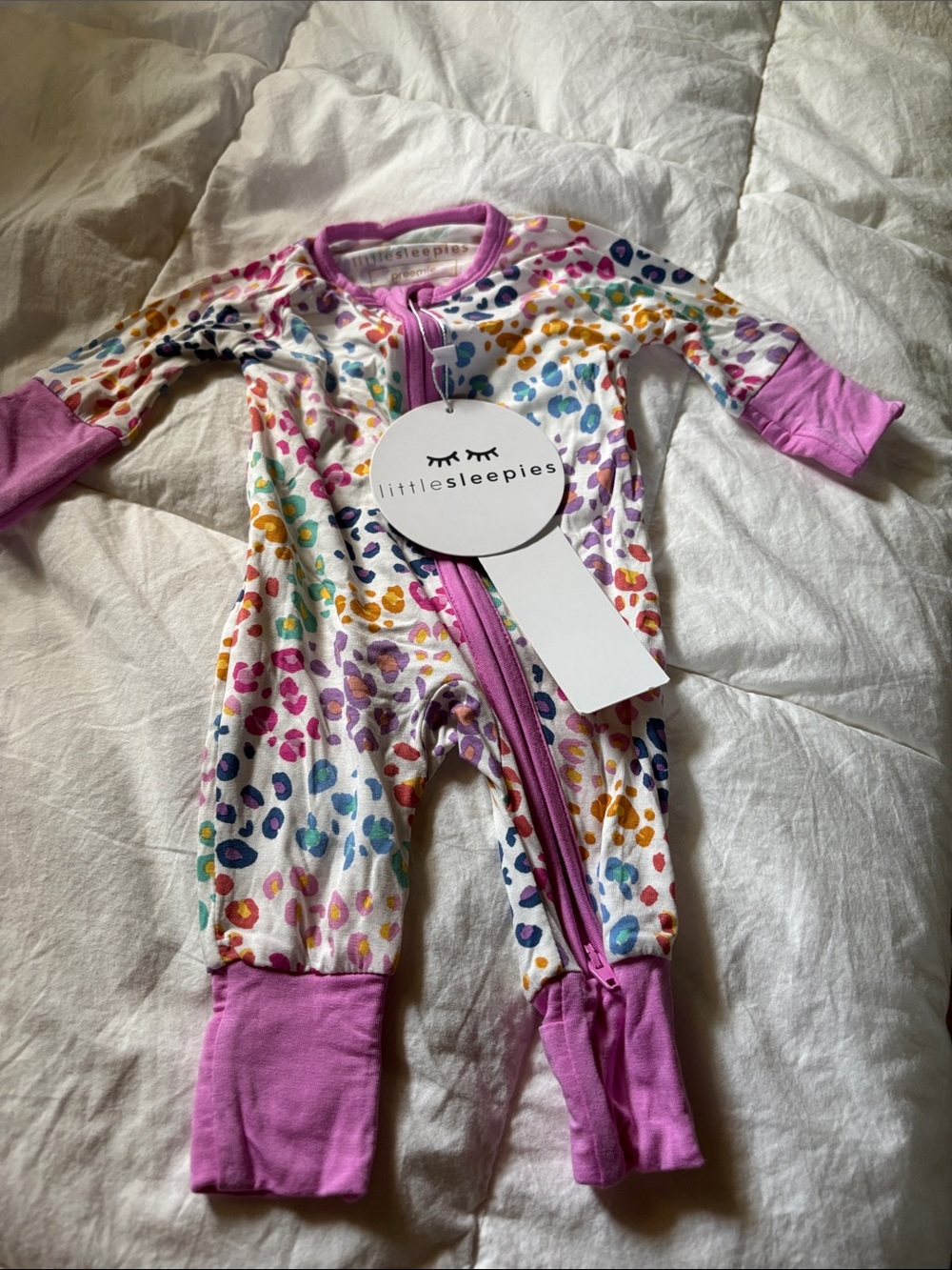 Little Sleepies Multi-Color Leopard Footed One-Piece with Pink Trim